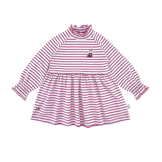 BABY/KIDS PINK STRIPE SANTA BOOT PRINT LONG SLEEVE DRESS