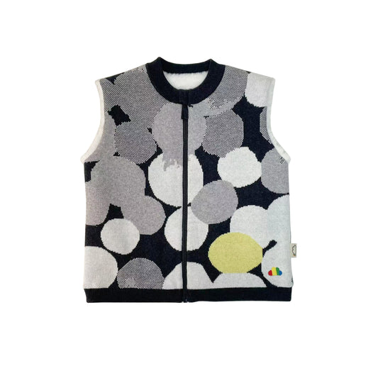 KIDS GREY SPOT JACQUARD FUR LINED ZIPPED GILET
