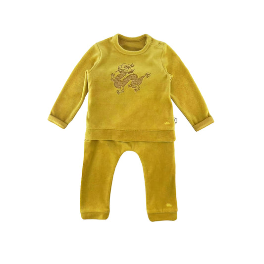 BABY YELLOW DRAGON PRINT LONG-SLEEVE SPORTS TWIN SET