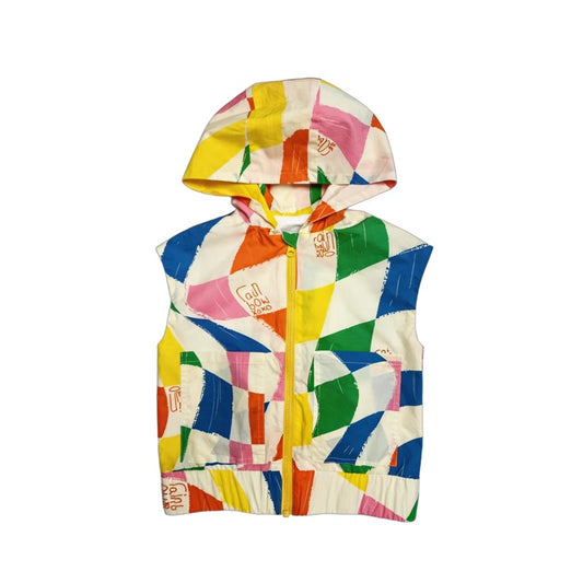 KIDS' RAINBOW GEOMETRIC BLOCK HOODED SLEEVELESS JACKET