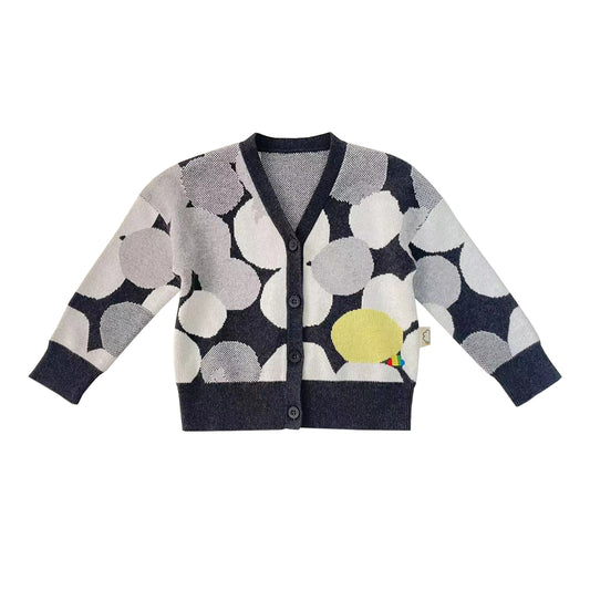 KIDS/ADULT GREY SPOT JACQUARD BUTTON CARDIGAN