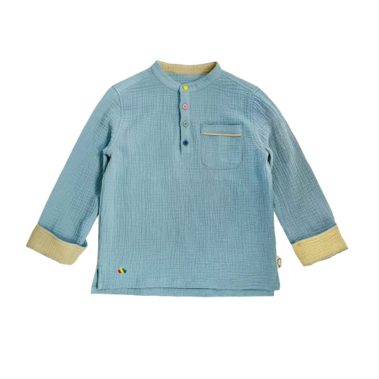KIDS SCRAP WAFFLE GRANDAD  COLLAR LONG SLEEVE SHIRT