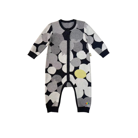 BABY GREY SPOT JACQUARD LONG-SLEEVE PLAYSUIT