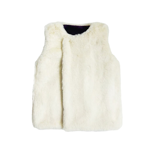 BABY PURPLE VELOUR GOLD LUCKY PRINT RABBIT FAUX FUR-LINED GILET