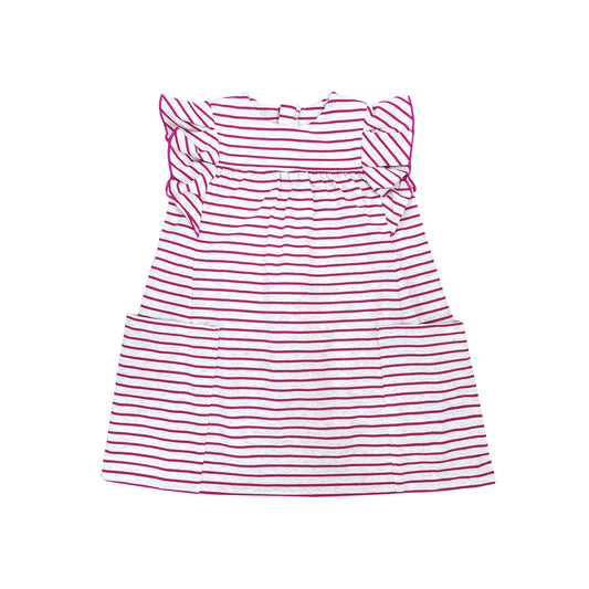 KIDS PINK STRIPE FRILL SLEEVE DRESS