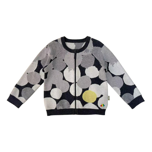 KIDS/ADULT GREY SPOT JACQUARD ZIPPED CARDIGAN
