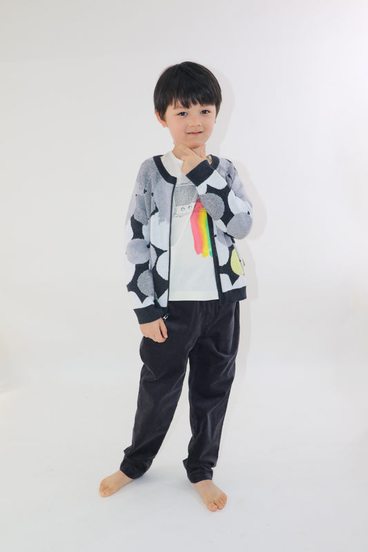 KIDS/ADULT GREY SPOT JACQUARD ZIPPED CARDIGAN