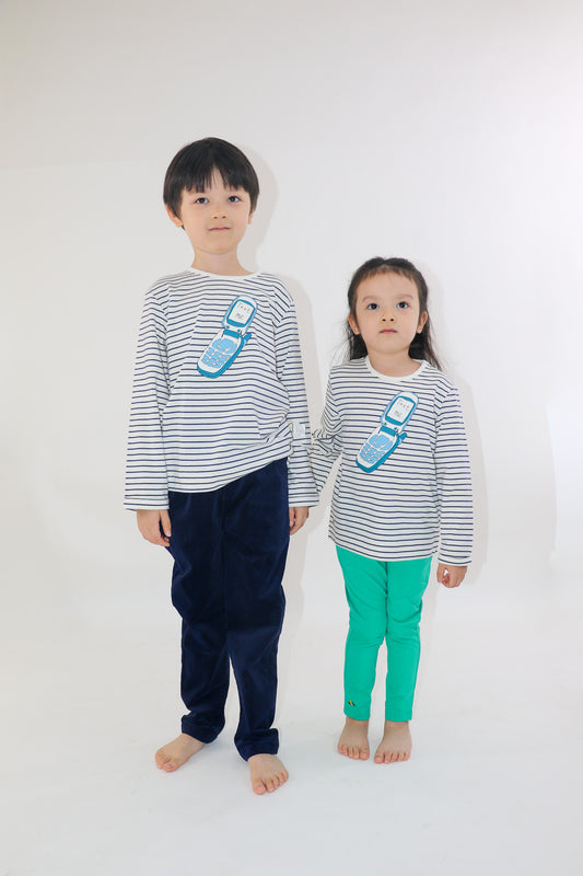 BABY/KIDS OLD SCHOOL MOBILE PRINT NAVY STRIPE PRINT LONG SLEEVE TOP