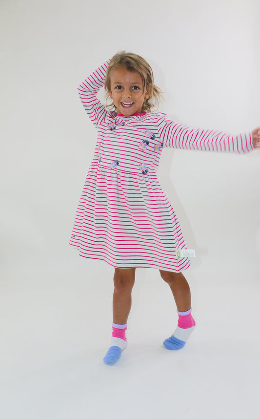 BABY/KIDS PINK VINYL PRINT LONG SLEEVE DRESS