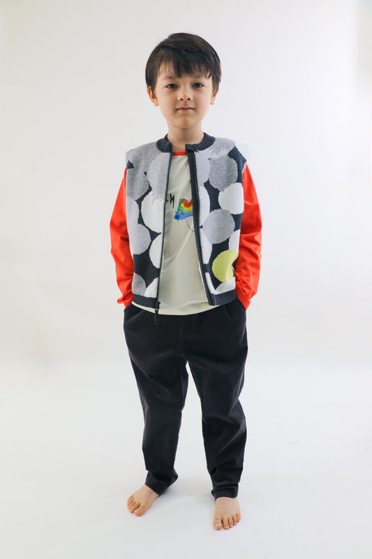 KIDS GREY SPOT JACQUARD FUR LINED ZIPPED GILET