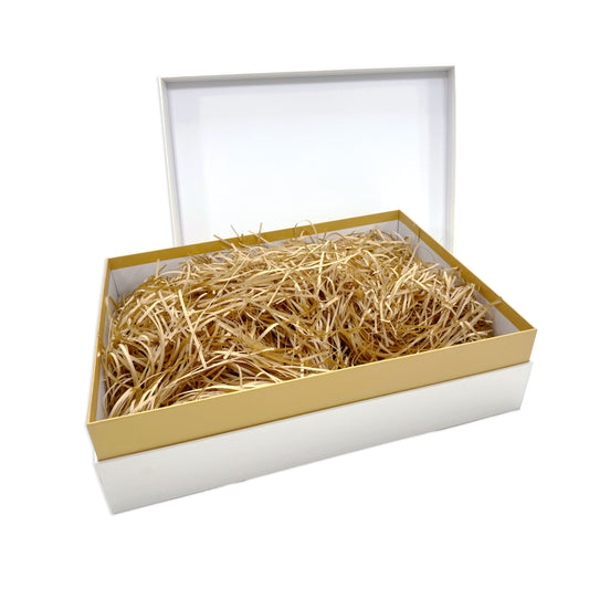 PEARL WHITE AND COFFEE-COLORED RIBBON RECTANGULAR GIFT BOX
