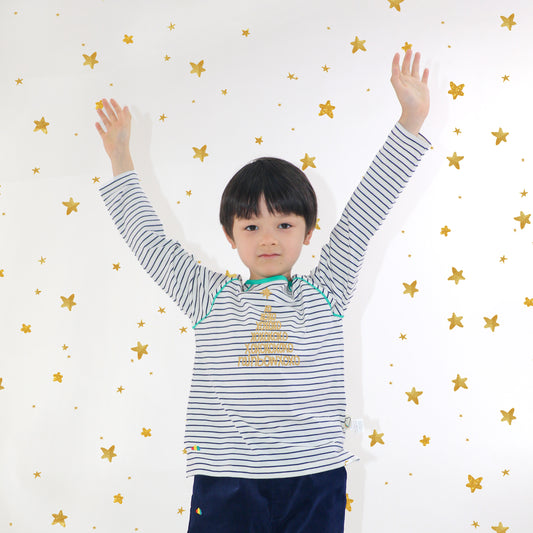 BABY/KIDS NAVY STRIPE CHRISTMAS TREE LONG SLEEVE TOP