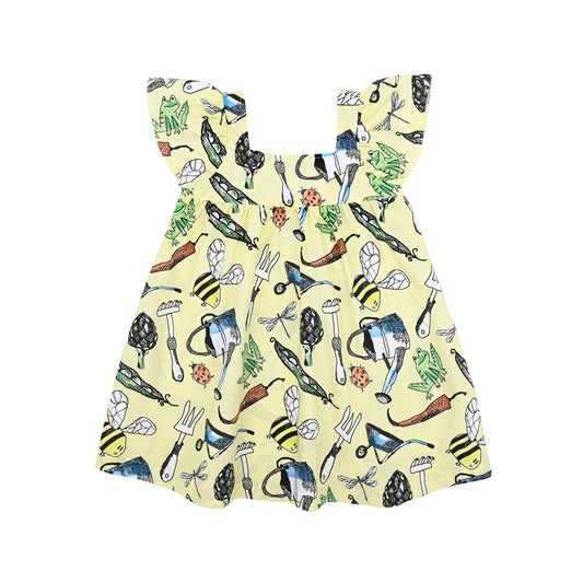 KIDS GARDEN PRINT SQUARE NECK A-LINE DRESS