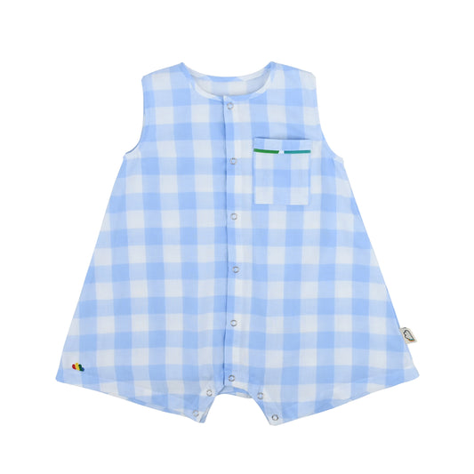 BABY BLUE CHECK PRINT SLEEVE-LESS PLAYSUIT