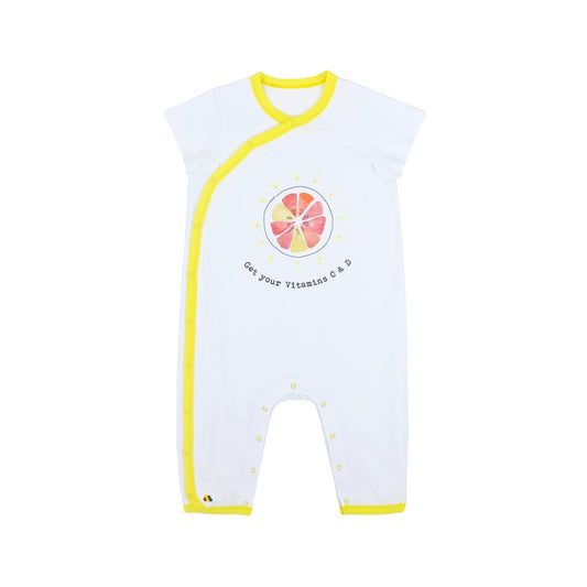 BABY LEMON PRINT SIDE BUTTON SHORT SLEEVE PLAYSUIT