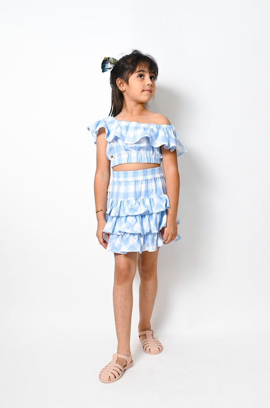 BABY/KIDS BLUE CHECK PRINT RUFFLES SKIRT