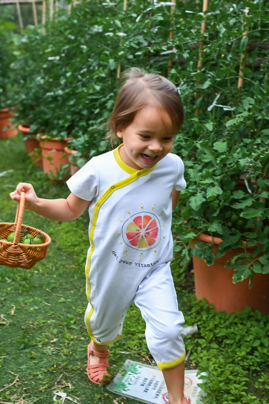 BABY LEMON PRINT SIDE BUTTON SHORT SLEEVE PLAYSUIT