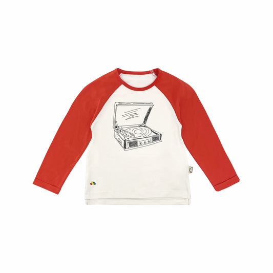 KIDS VINYL PLAYER PRINT RED LONG SLEEVE TOP
