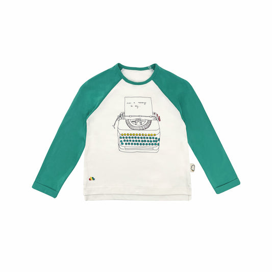 KIDS TYPEWRITER PRINT GREEN LONG SLEEVE TOP