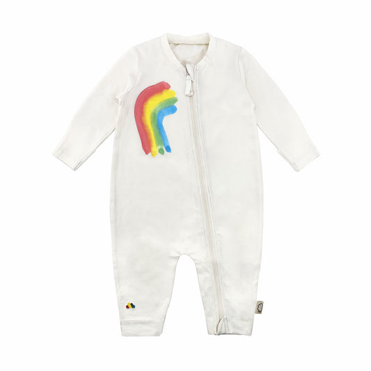 BABY RAINBOW PRINT LONG SLEEVE ZIP UP PLAYSUIT