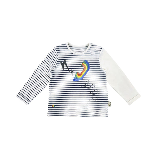 BABY/KIDS NAVY STRIPE RAINBOW TELEPHONE PRINT LONG SLEEVE TOP