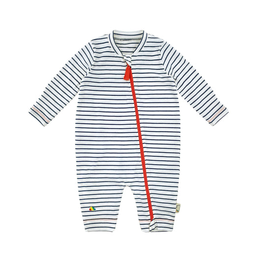 BABY NAVY STRIPE RED ZIP LONG SLEEVE PLAYSUIT