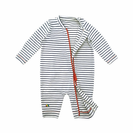 BABY NAVY STRIPE RED ZIP LONG SLEEVE PLAYSUIT