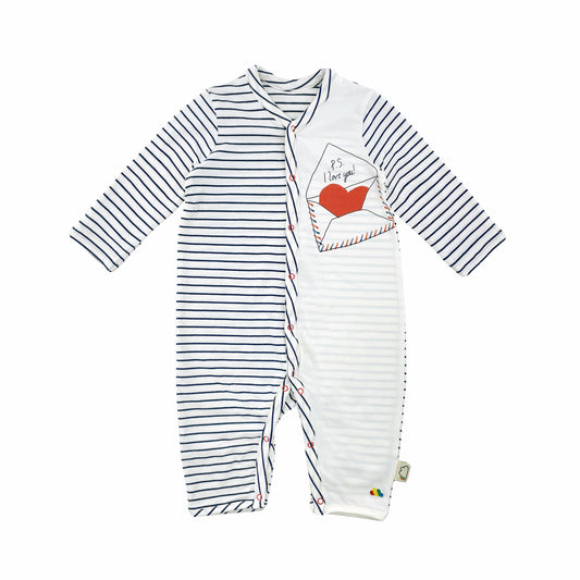 BABY NAVY STRIPE LOVE LETTER PRINT PLAYSUIT