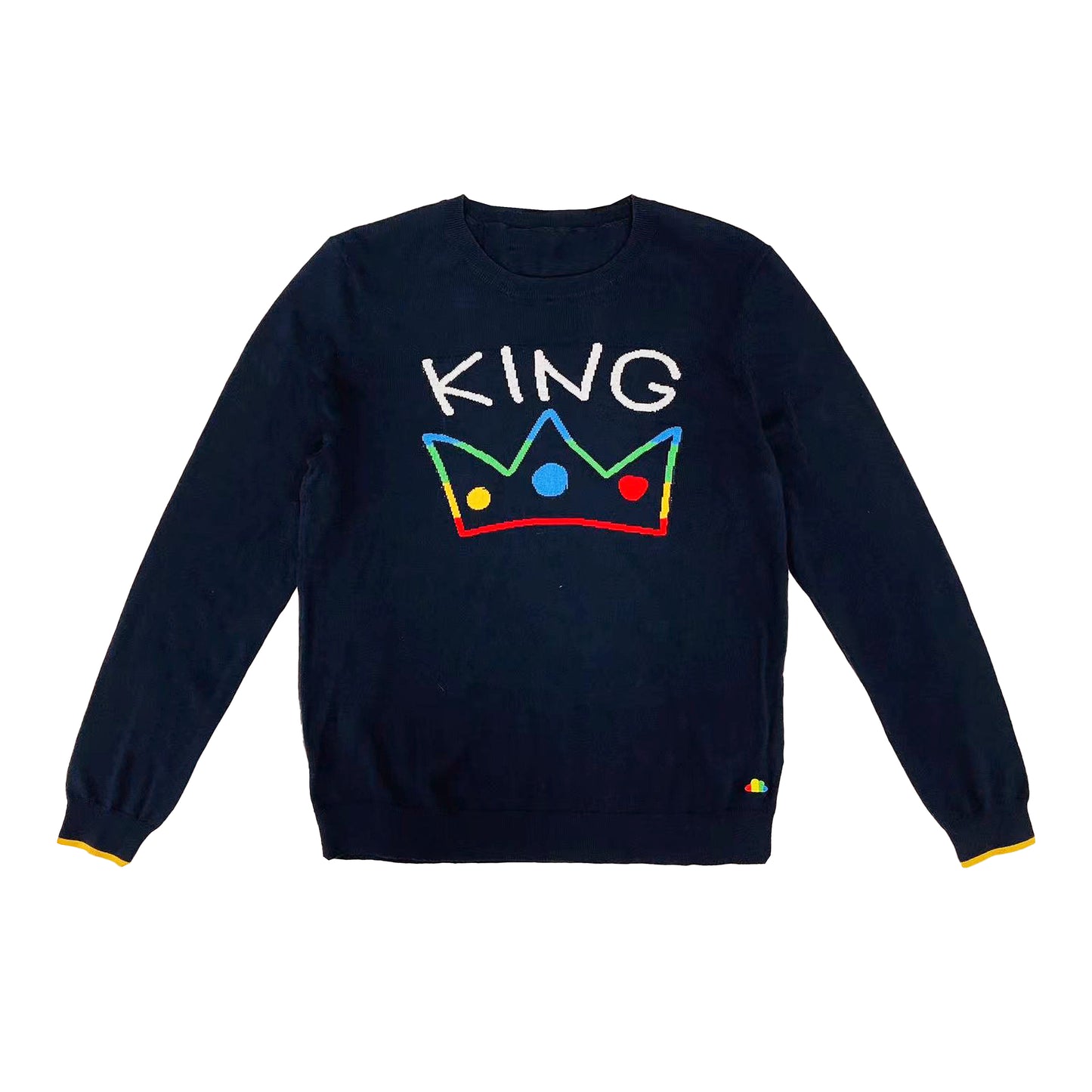 親子裝(暖爸)- 成人彩虹皇冠KING印花長袖羊絨混棉上衣
