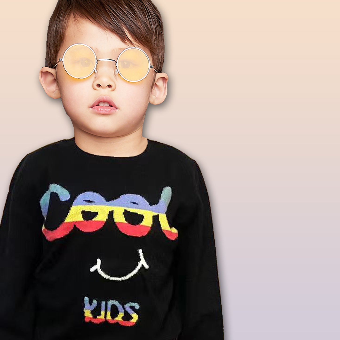 親子裝|童裝 - 彩虹COOL KIDS 印花長袖羊絨混棉上衣