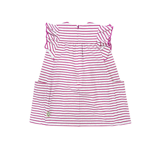 KIDS PINK STRIPE FRILL SLEEVE DRESS
