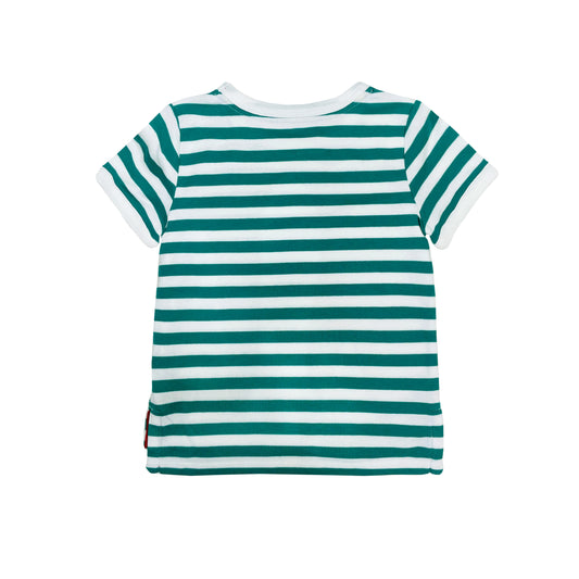 KIDS GREEN STRIPE ROUND NECK RAINBOW TRIM SHORT SLEEVE TOP