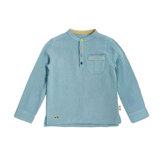 KIDS SCRAP WAFFLE GRANDAD  COLLAR LONG SLEEVE SHIRT