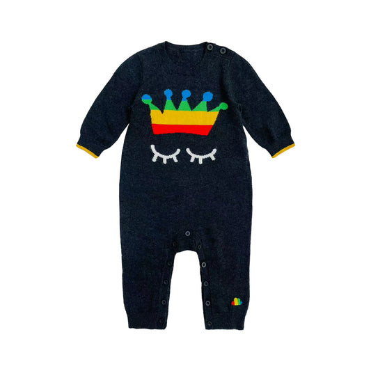 BABY RAINBOW CROWN PRINT LONG SLEEVE PLAYSUIT