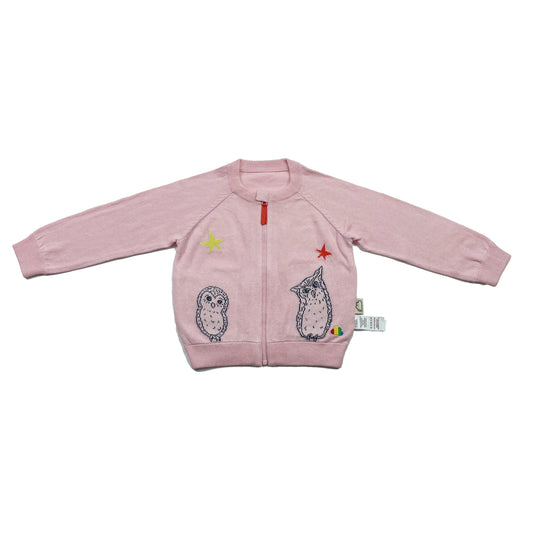 BABY/KIDS PINK OWL PRINT ZIPPED CARDIGAN
