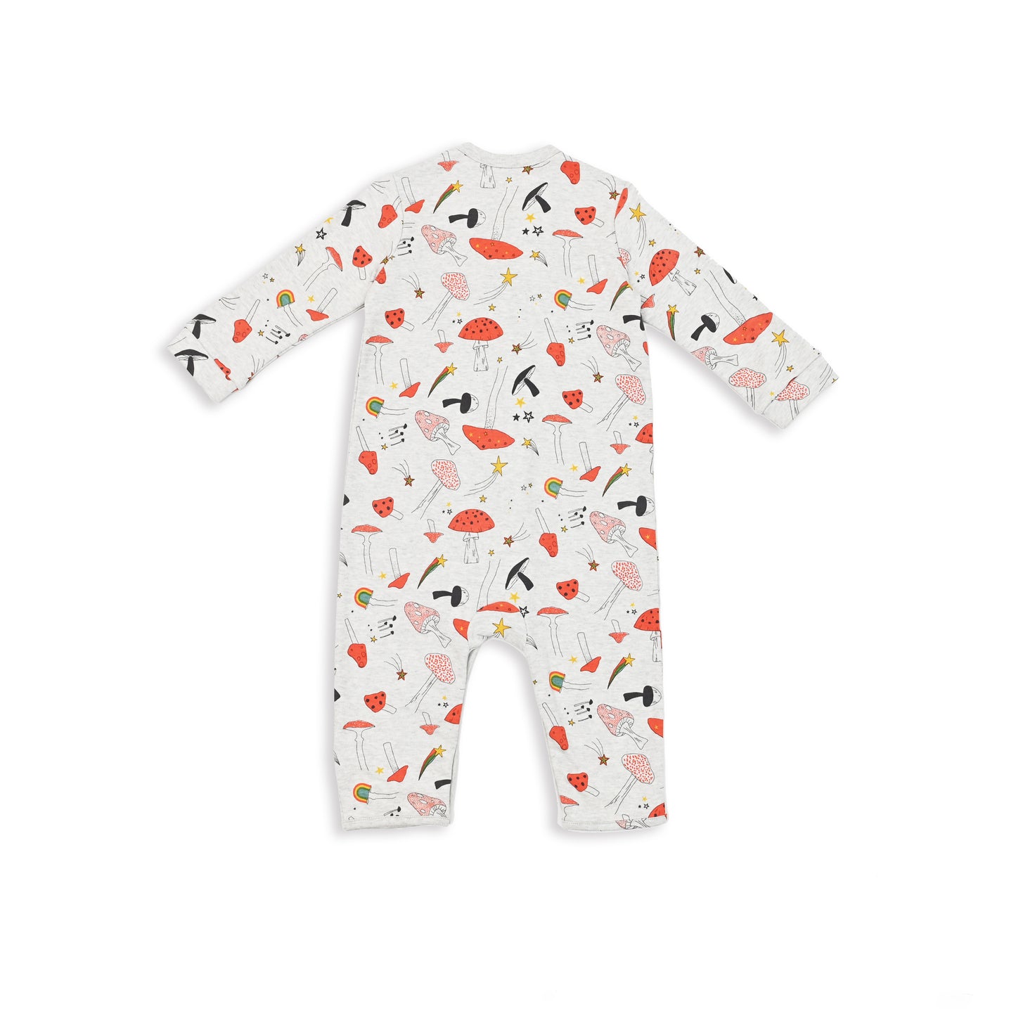 BABY MUSHROOM PRINT SIDE BUTTON LONG-SLEEVES PLAYSUIT