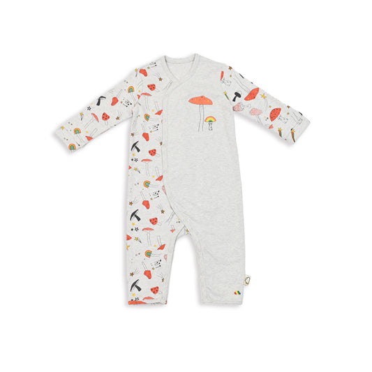 BABY MUSHROOM PRINT SIDE BUTTON LONG-SLEEVES PLAYSUIT