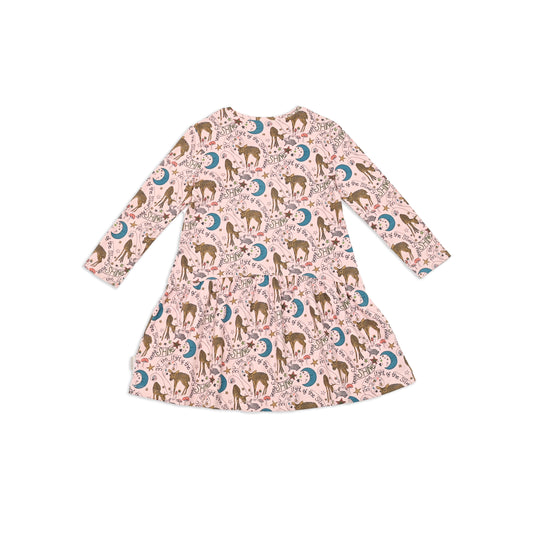 BABY DEER PRINT LONG-SLEEVES A-LINE DRESS