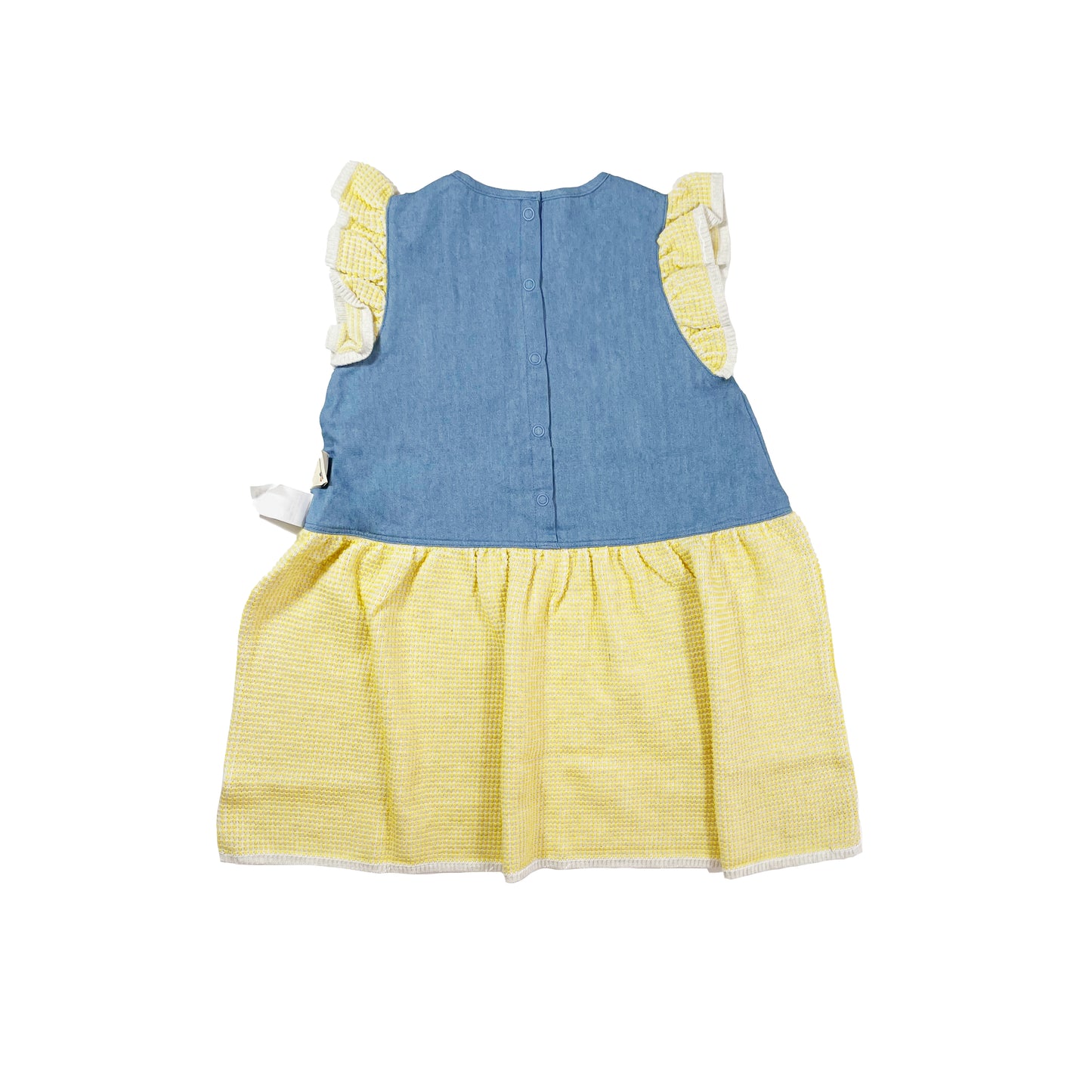 KIDS CONTRAST CHAMBRAY AND YELLOW KNIT DRESS