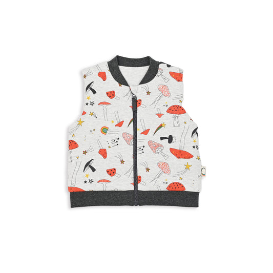 KIDS MUSHROOM PRINT FUR LINED ZIPPED GILET