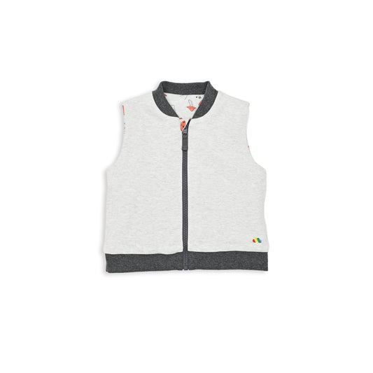 BABY MUSHROOM PRINT FUR LINED ZIPPED GILET