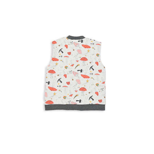 KIDS MUSHROOM PRINT FUR LINED ZIPPED GILET