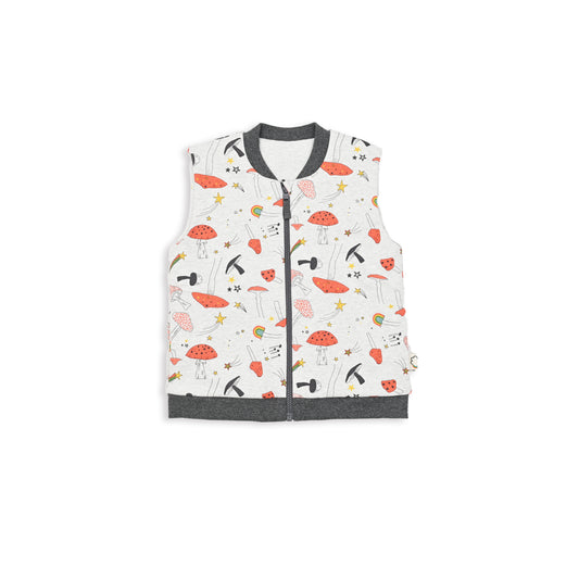 BABY MUSHROOM PRINT FUR LINED ZIPPED GILET
