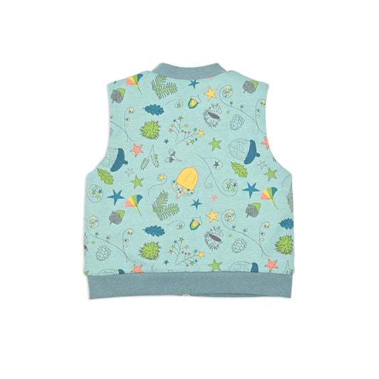 KIDS ACORN PRINT FUR LINED ZIPPED GILET