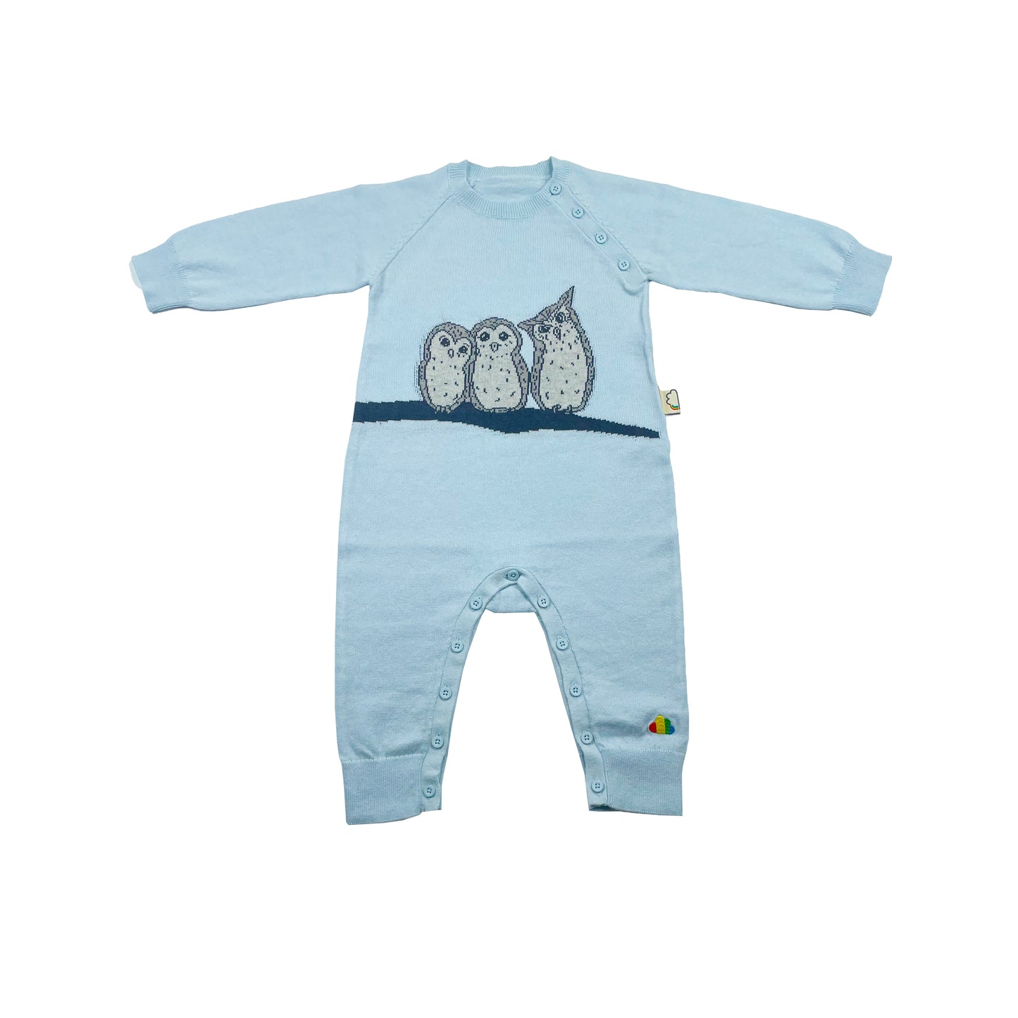 BABY BLUE OWL PRINT PULL OVER PLAYSUIT