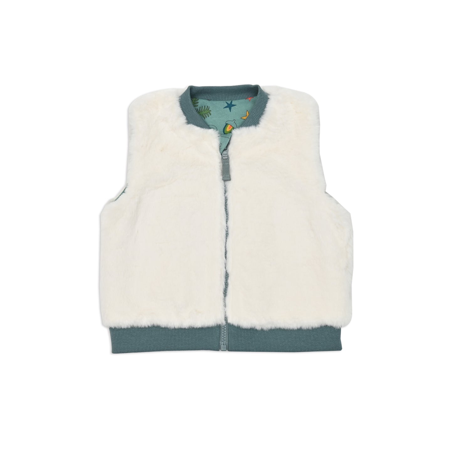 KIDS ACORN PRINT FUR LINED ZIPPED GILET