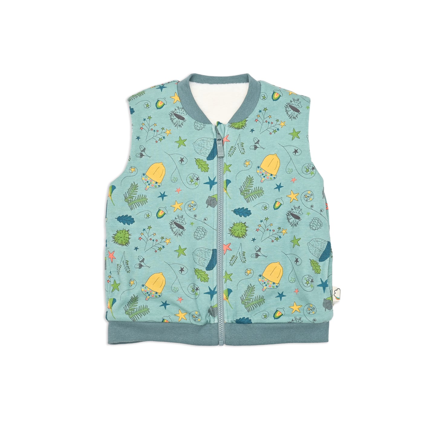 KIDS ACORN PRINT FUR LINED ZIPPED GILET