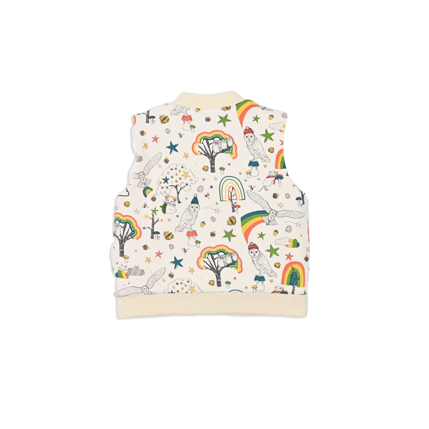 KIDS OWL PRINT FUR LINED ZIPPED GILET