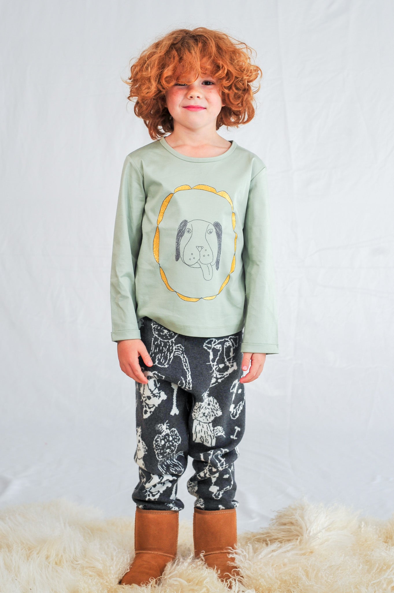 KIDS PETS PRINT KNITTED PANTS