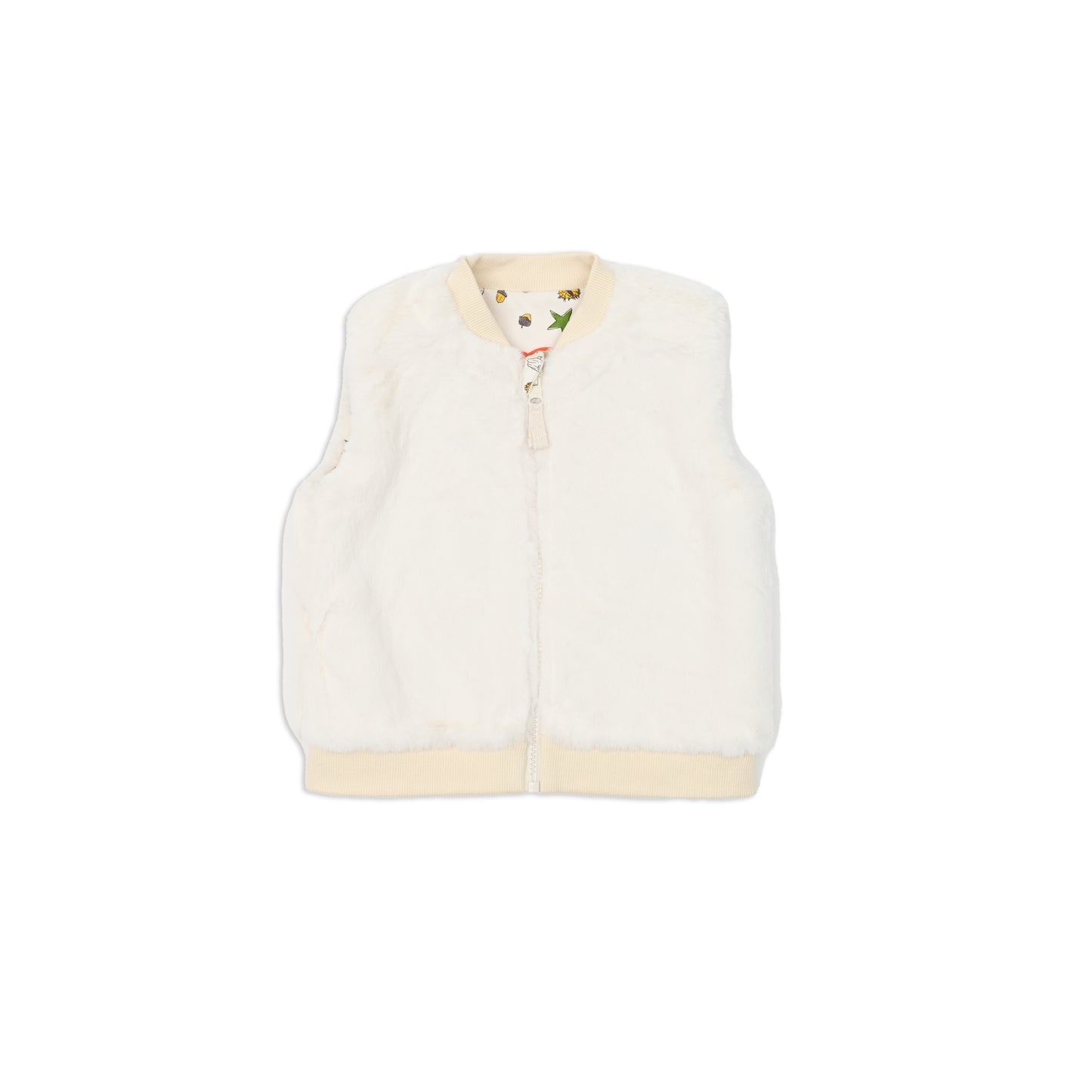 KIDS OWL PRINT FUR LINED ZIPPED GILET